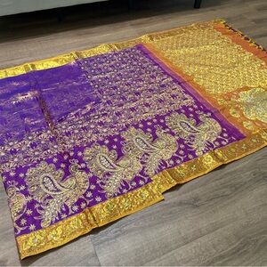 Beautiful magenta bridal work saree